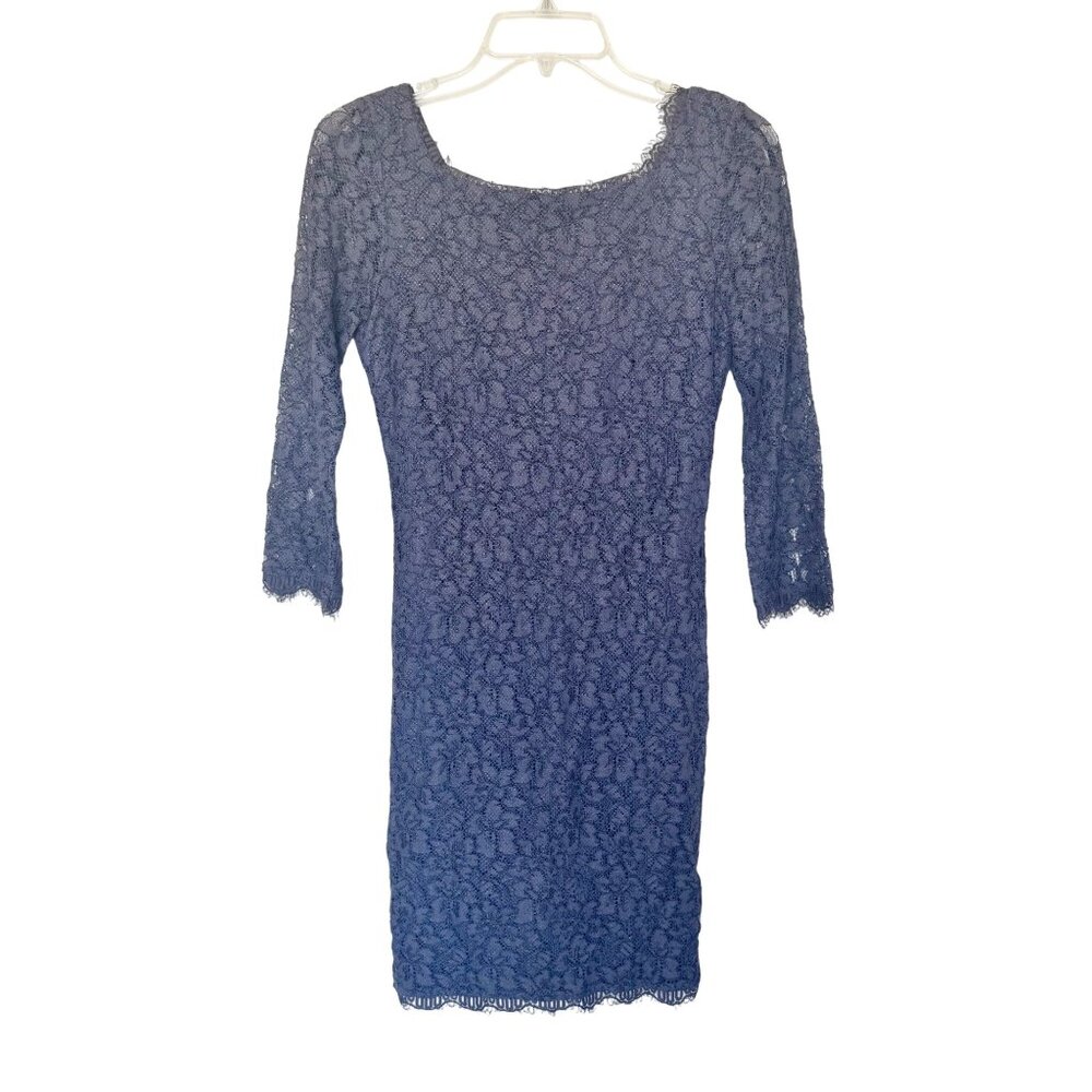 Diane Von Furstenberg Zarita Gray Lace Sheath Dress 3/4 Sleeves Womens Size 4
